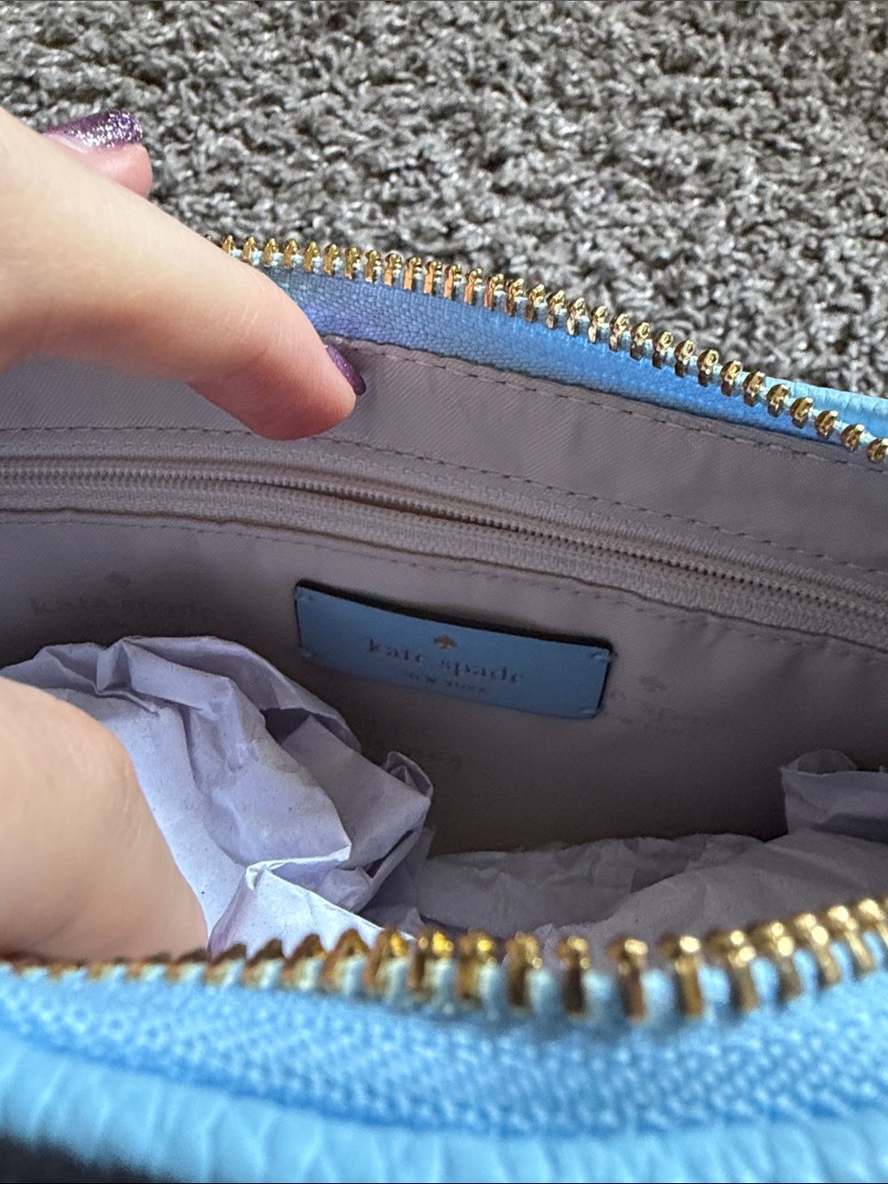 kate Spade small shoulder Blue Woven Leather Bag Gold Hardware KL026 Retail $399 - Picture 9 of 12
